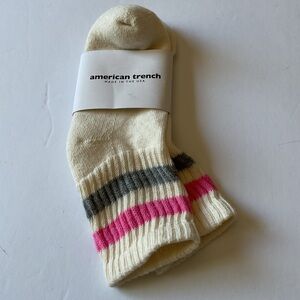 AMERICAN TRENCH WOMENS RETRO QUARTER CREW COTTON SOCKS PINK GREY STRIPE OS NWT